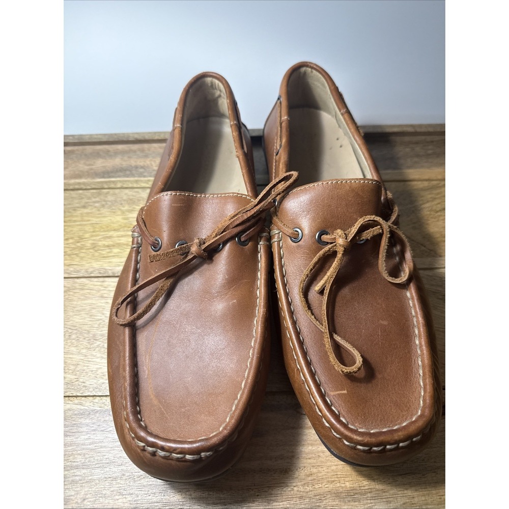 Men's Rockport Size 12 Tan Leather Boat Moc Loafer Nautical Deck Shoes